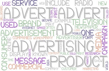 Advert Wordcloud Banner, Wallpaper, Background, Book Cover, Wordart