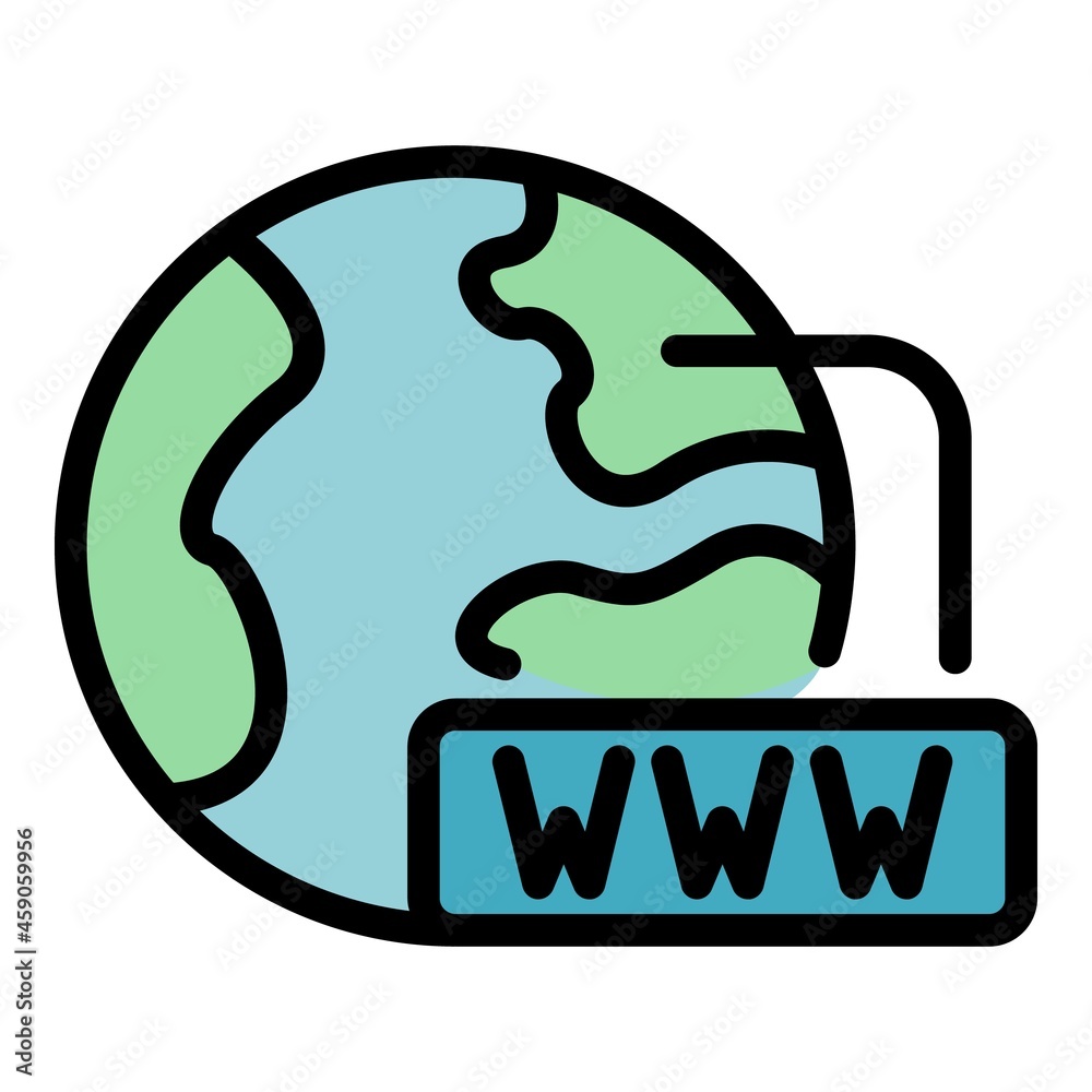 Poster global internet interaction icon. outline global internet interaction vector icon color flat isolate