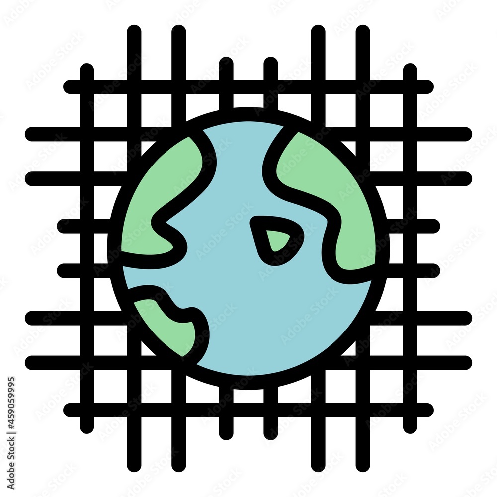 Poster global net interaction icon. outline global net interaction vector icon color flat isolated