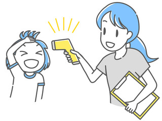 検温中の先生と生徒