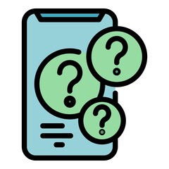 Smartphone question interaction icon. Outline smartphone question interaction vector icon color flat isolated