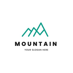 Isolated simple and minimalist monoline outline image of blue mountain logo. Logo for the mountain climbing or travel shop.