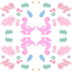 Naklejka na ściany i meble Pattern of Pink dinosaurs wish to drink coconut water on cute background