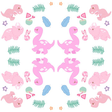 Pattern of Pink dinosaurs wish to drink coconut water on cute background