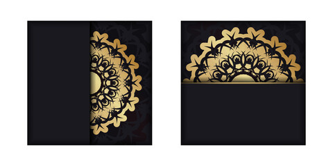 Black postcard with Indian gold pattern for your brand.