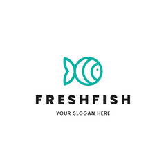 Isolated minimalist monoline outline image of blue fish logo