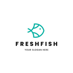 Isolated minimalist monoline outline image of blue fish logo