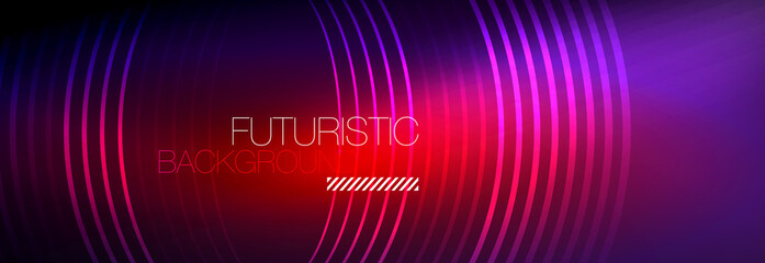 Dark abstract background with glowing neon circles. Trendy layout template for business or technology presentation, internet poster or web brochure cover, wallpaper