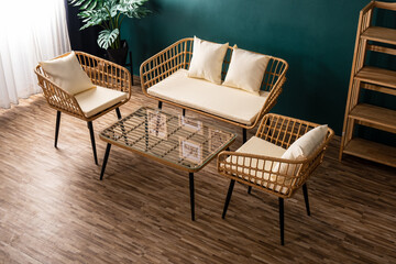 Wooden chair set with green room