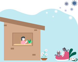 Self isolation at home with many cats and house’s cat in COVID-19 (corona virus) pandemic. Living a new normal life with cats amid the COVID-19 (corona virus) pandemic.