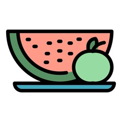 Watermelon fruit salad icon. Outline watermelon fruit salad vector icon color flat isolated