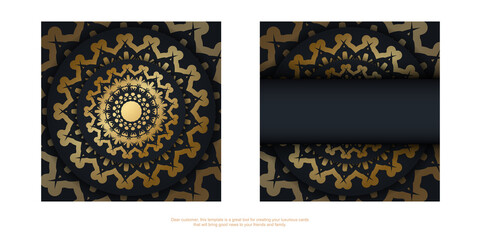 Brochure in black with vintage gold pattern prepared for typography.