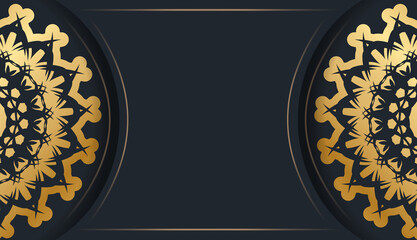 Black banner with abstract gold ornament and place for text