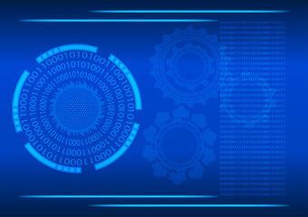graphics design binary digit circle with style cog glow abstract background blue color tone concept technology futuristic vector illustration