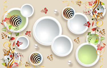 3D wallpaper white circle and green circle pearl green