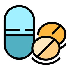 Allergy pills icon. Outline allergy pills vector icon color flat isolated