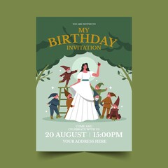 flat snow white birthday invitation vector design illustration