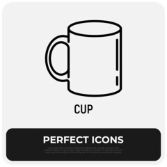 Coffee cup thin line icon. Promotional product. Vector illustration.