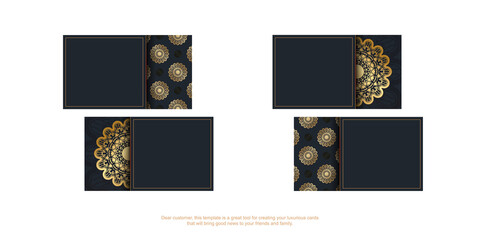 Black business card with Indian gold pattern for your business.
