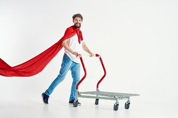 bearded man ride a cart entertainment isolated background