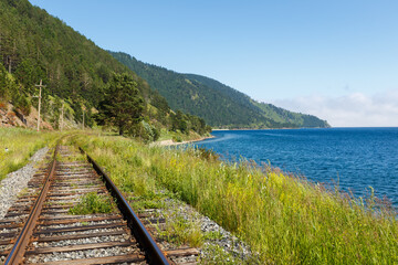 Plakat Circum-Baikal Railway, Russia. the old Trans Siberian railway on the shores of lake Baikal
