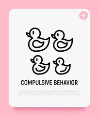 Compulsive behavior symbol. Maniс addiction from orderliness thin line icon, ducks arranged by size. Modern vector illustration.
