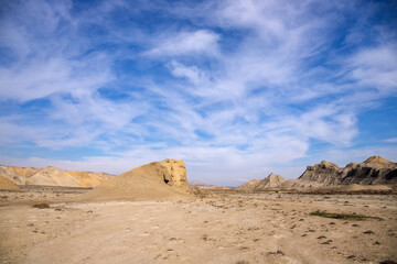 Mountains with red stripes. Khizi region. Azerbaijan.