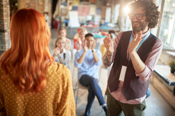 Young employee successfully completed professional training