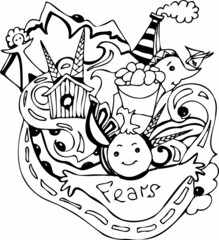 Black-white drawing abstraction on the theme of fears and monsters.
Design for logo and print.