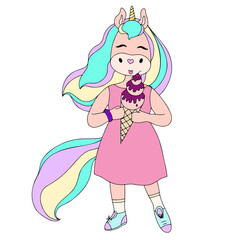 Cute cartoon unicorn with ice cream