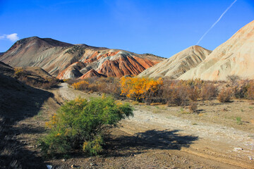 Mountains with red stripes. Khizi region. Azerbaijan.