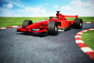 Generic racing car on the race track. 3D illustration