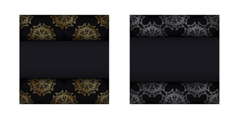 Congratulatory Brochure in black color with abstract gold ornament for your congratulations.