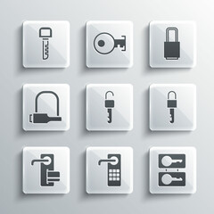 Set Digital door lock, Casting keys, Locked, Unlocked, Bicycle, Key and icon. Vector