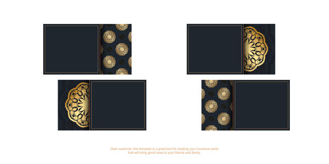 Black business card with mandala gold pattern for your brand.