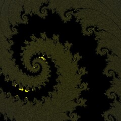 nested intricate and detailed fractal patterns in yellow gold and black spiralling towards a far distant vanishing point