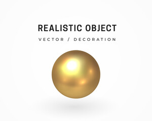 Gold metal sphere. Volumetric geometric shape. Isolated on white. 3d object design. Bright gold abstract decoration