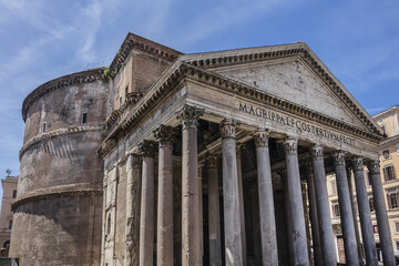 Pantheon is one of best-preserved monuments of ancient Rome, completed around 126-128 A.D., designed as a temple for Roman gods. Rome, Lazio, Italy.