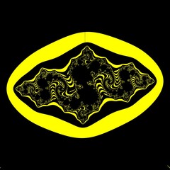 nested Julia type fractal in shades of yellow gold on a plain black background