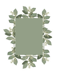 Postcard frame with eucalyptus leaves.