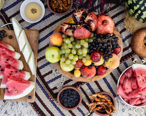 still life with fruits, turkmen fruit platter