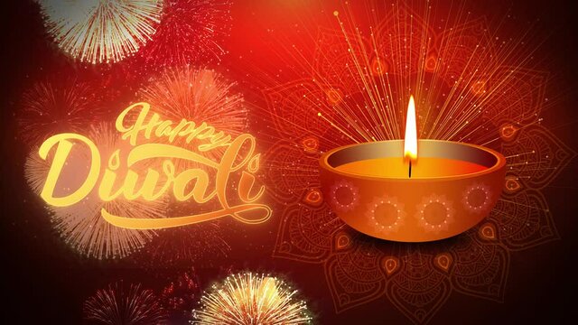 Greeting of Happy Indian festival Diwali, Dipawali, , festival of lights Loop Background Animation. Diya lamp, oil lamp, diya patterns, Wishes, Events, Message, holiday. without text version included
