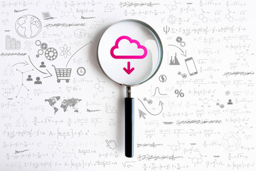 lente, icona, nuvola, hosting, informatica