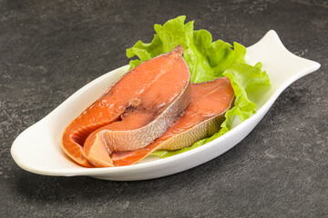 Two pink salmon fish steak