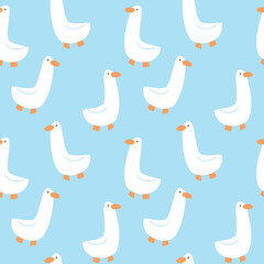 Seamless Pattern with Cartoon Duck Design on Blue Background