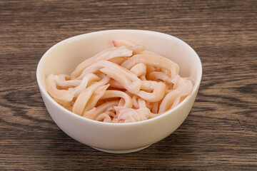 Marinated squid slices in the bowl