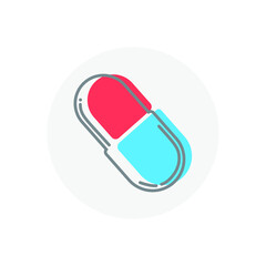 pill or pill icon in flat design. on a gray background. made in blue-red colors. icon isolated vector illustration