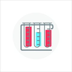 icon of several test tubes in flat design. on a gray background. made in blue-red colors. icon isolated vector illustration