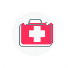 Obraz premium icon of First aid kit in flat design. on gray background. isolated vector illustration. made in blue-red colors.