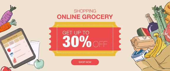 Online grocery shopping super sale banner.
